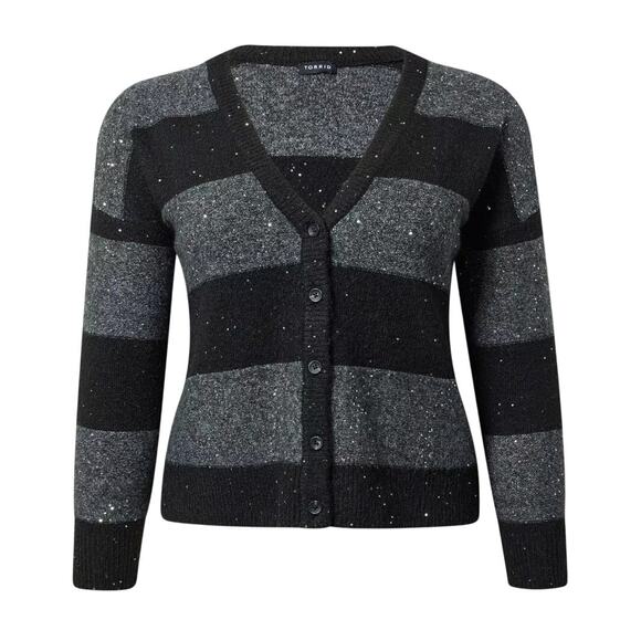 Torrid Women L Glam Party Holiday Sequin Striped Vegan Cashmere Cardigan Sweater - Picture 1 of 10
